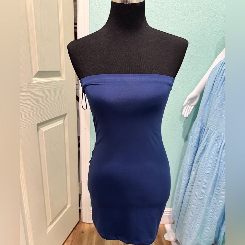 Reformation Mini Strapless Blue Dress